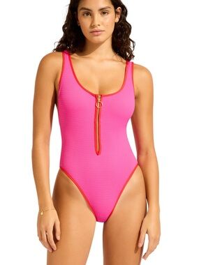 Seafolly Hot Pink Zip-Front One-Piece Swimsuit